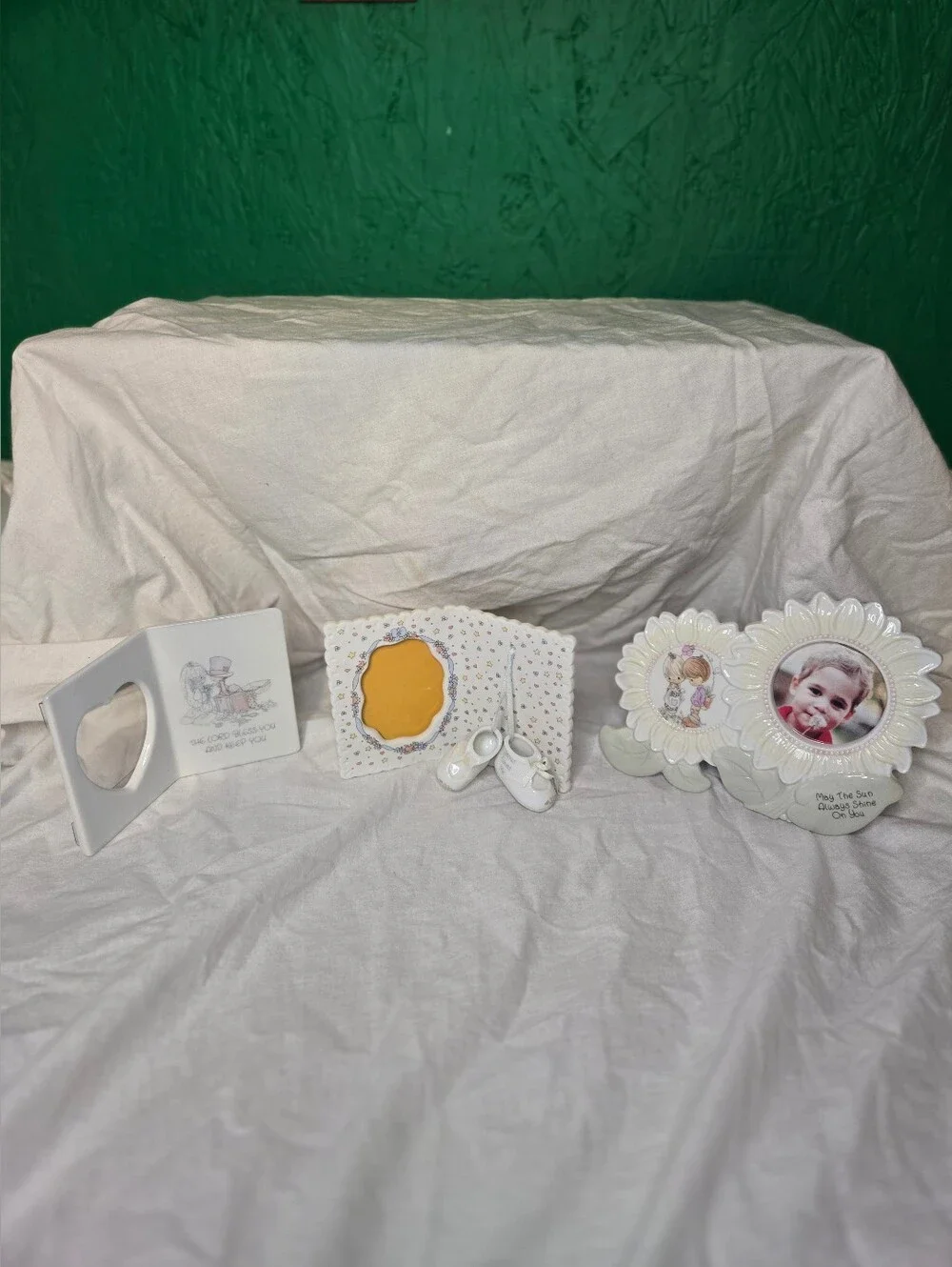 Precious Moments Lot of 3 Ceramic Floral Baby Nursery Picture Frames Flaws Read